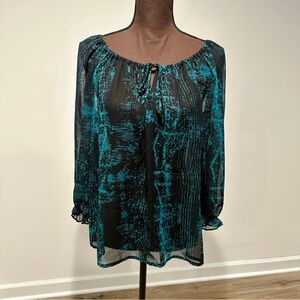 Pleione Teal and Black Blouse